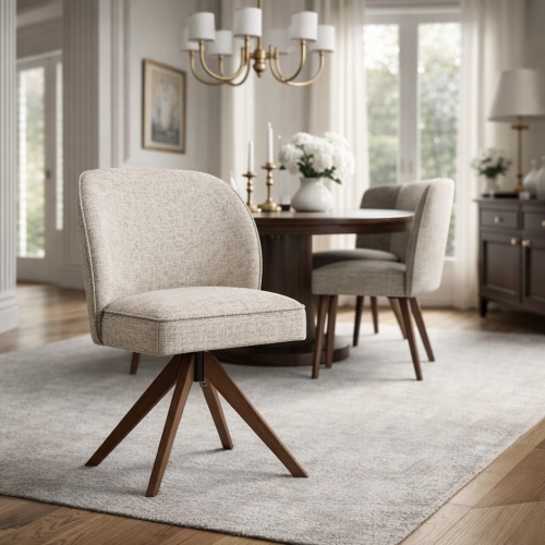 Krzesło obrotowe tapicerowane do dużej jadalni Aine Supreme Wood na dębowej nodze autoreturn aranżacja