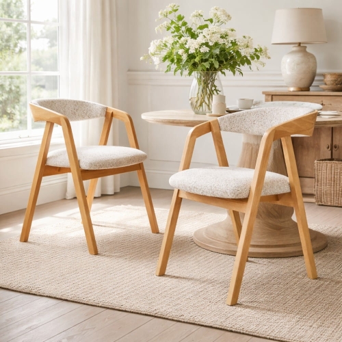 Drewniane krzesło z tapicerowanym siedziskiem i oparciem Mila wybarwienie dąb naturalny aranzacja