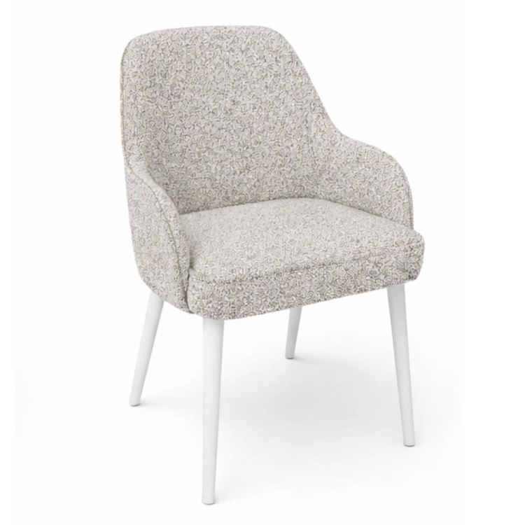 Wygodne krzesło tapicerowane z podłokietnikami Aura do jadalni białe nogi