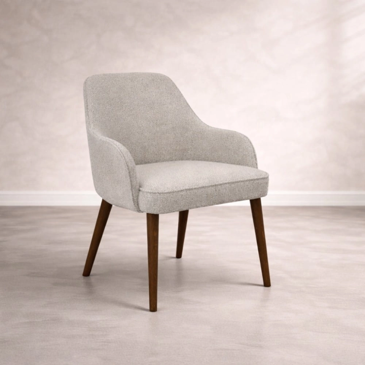 Wygodne krzesło tapicerowane z podłokietnikami Aura do jadalni orzechowe nogi