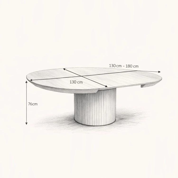 Szkic wymiarowy dębowego stołu Pola 130 cm