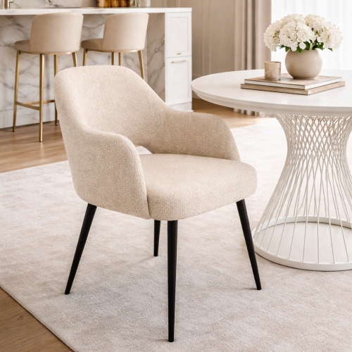 Krzesło tapicerowane z podłokietnikami Kira do jadalni aranżacja