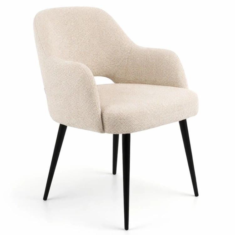 Krzesło tapicerowane z podłokietnikami Kira do jadalni beżowe