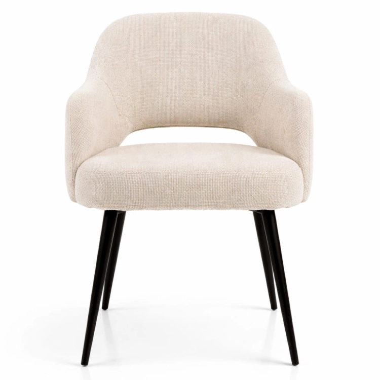 Krzesło tapicerowane z podłokietnikami Kira do jadalni beżowe front