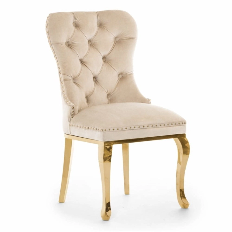 Krzesło Madame Glamour tapicerowane beżowe na złotych nogach