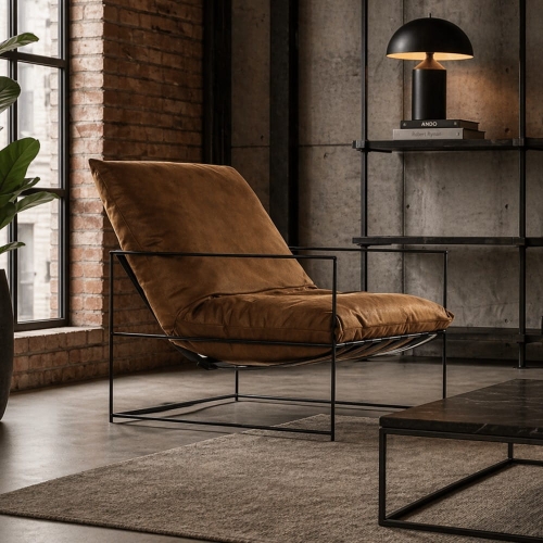 Fotel tapicerowany ELTON LOFT, brązowy welur, polska produkcja  aranżacja