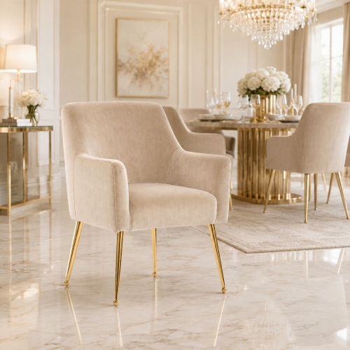 AMADEUS - krzesło fotelowe glamour aranżacja eleganckiej jadalni ze złotym stołem