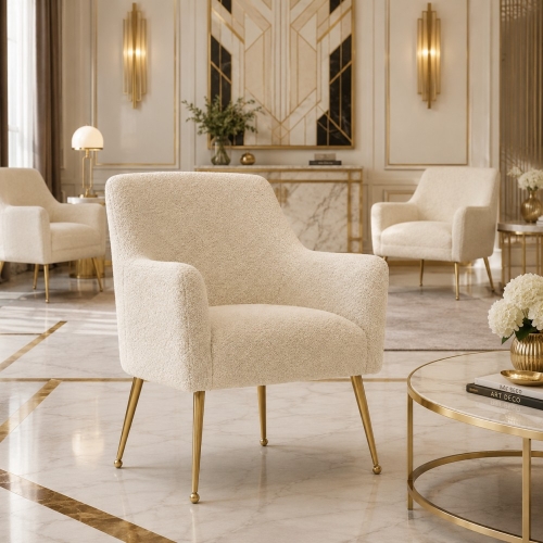 AMADEUS - krzesło tapicerowane boucle do stołu glamour ze złotą podstawą