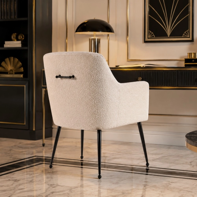AMADEUS - krzesło fotelowe śmietankowa boucle aranżacja art deco