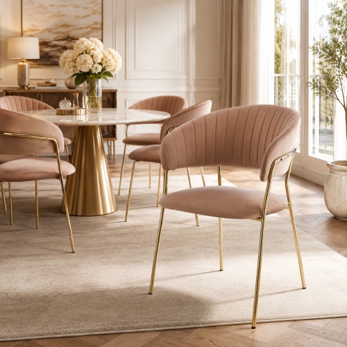Krzesło tapicerowane LAYLA kolor cappuccino, złote nogi - aranżacja dla nowe-meble.pl