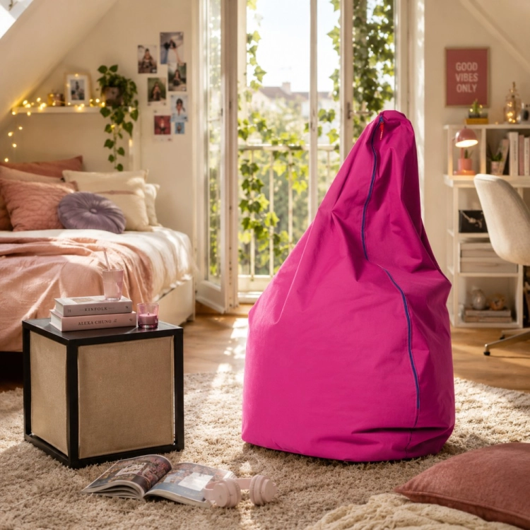 BAG XXL 250 - puf worek różowy aranżacja pokoju nastolatki z balkonem