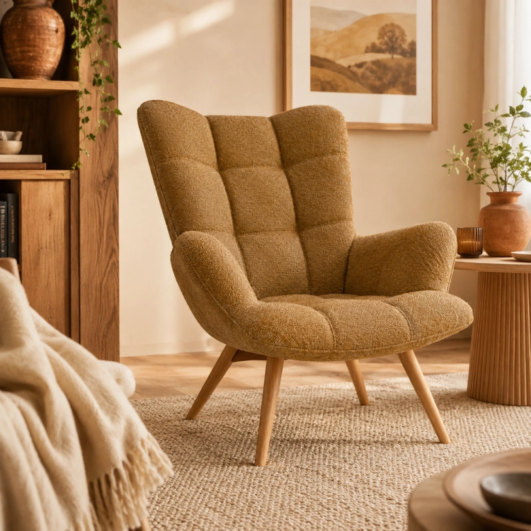 COSY - fotel do salonu w tkaninie MALOY aranżacja