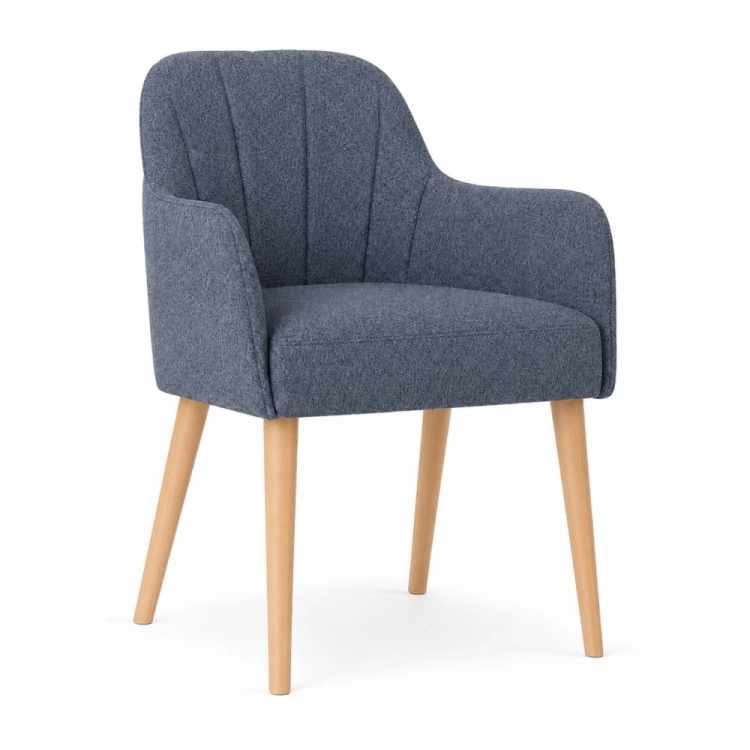 Krzesło TULIP SUPREME w tkaninie VINCI denim na nogach jasny buk