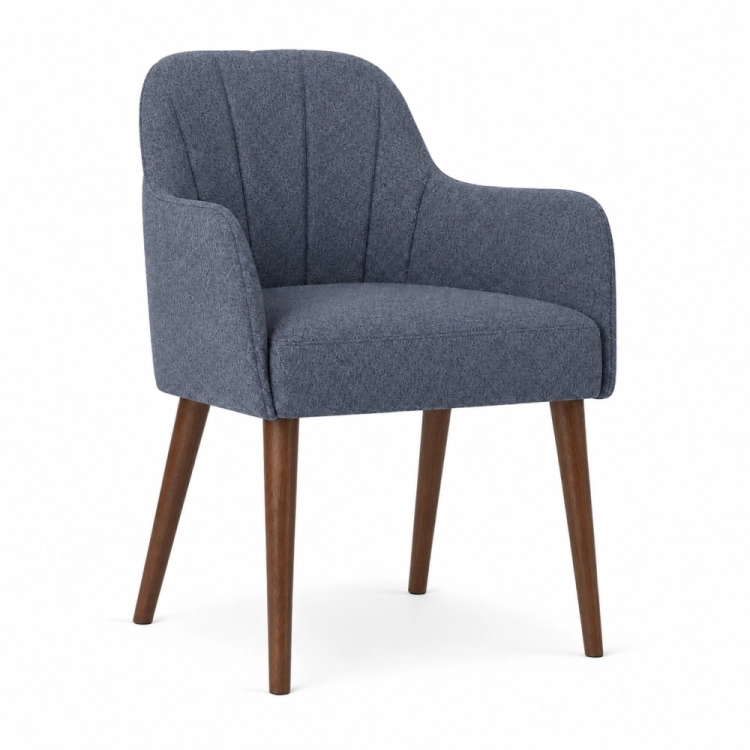 Krzesło TULIP SUPREME w tkaninie VINCI denim na nogach orzech