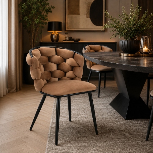 BELLE - welurowe krzesło cappuccino na czarnych nogach art deco aranżacja