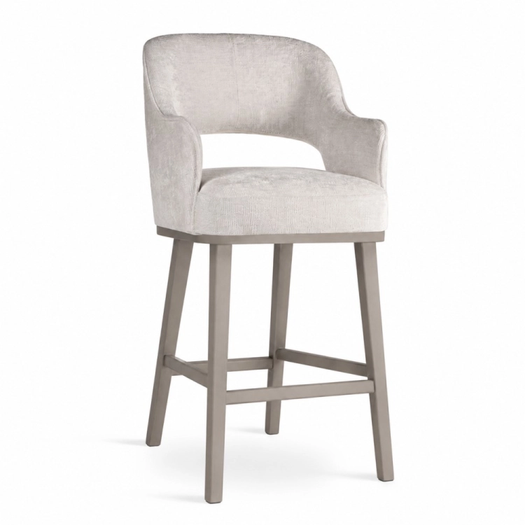 MERCY PRO SUPREME - niski hoker tapicerowany z podłokietnikami komfortowy pocket spring drewniane nogi taupe