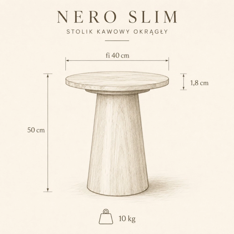 NERO SLIM - wysoki stolik pomocniczy z marmuru i drewna mango - szkic wymiarowy