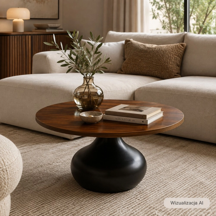 Okrągła ława ALBA 70 cm w salonie z beżową sofą