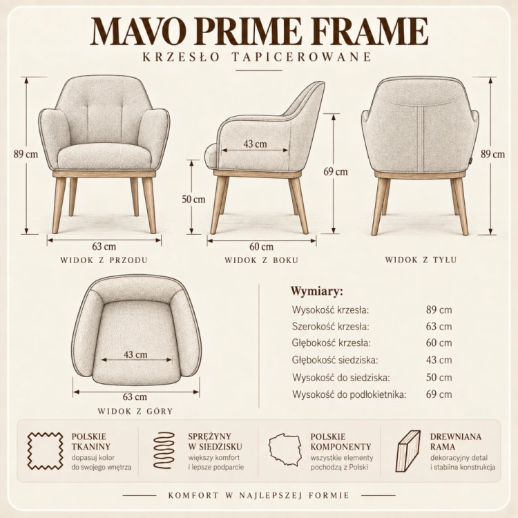 Dane techniczne krzesła MAVO PRIME FRAME nowe-meble.pl