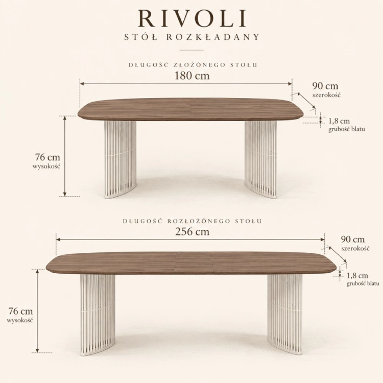 Stół RIVOLI szkic z wymiarami – nowe-meble.pl