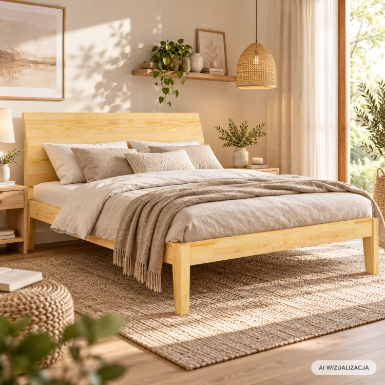 Łóżko AGAVA sosnowe naturalne 160x200 cm z materacem w aranżacji sypialni nowe-meble.pl