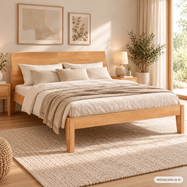 Łóżko AGAVA bukowe naturalne 200x200 cm w aranżacji sypialni nowe-meble.pl