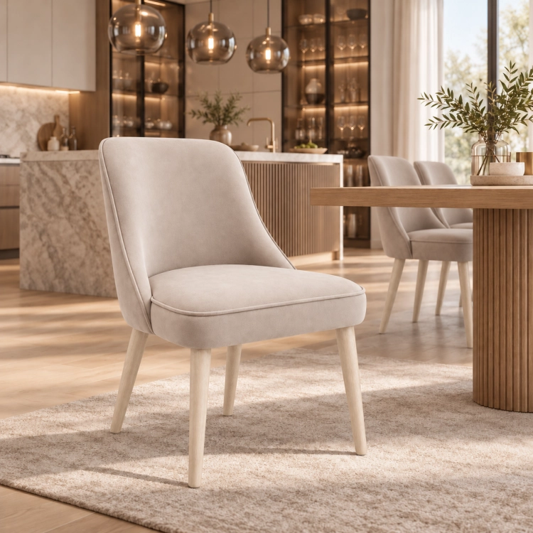 Krzesło CALMO WOOD MATT VELVET 06 bielone nogi w jadalni nowe-meble.pl
