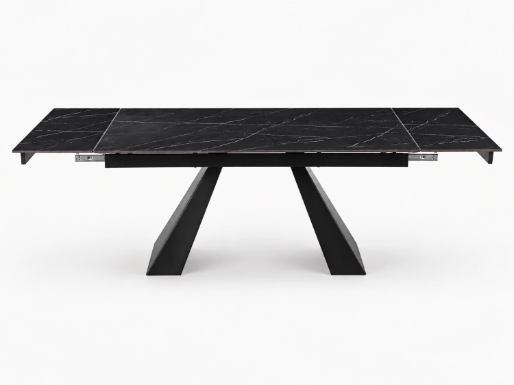 Stół MONTARO BLACK rozłożony do 240 cm z blatem ze spieku i czarną geometryczną podstawą – nowe-meble.pl