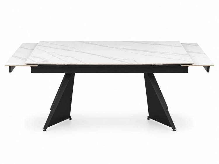Stół MONTARO BLACK 160–240 cm blat ze spieku czarny marmur geometryczna metalowa podstawa – nowe-meble.pl