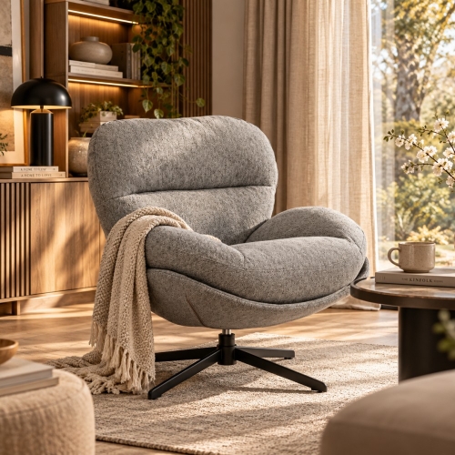 Fotel MILTON – szary fotel obrotowy 360° w aranżacji salonu nowe-meble.pl