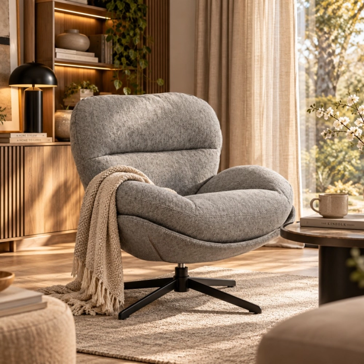 Fotel MILTON – szary fotel obrotowy 360° w aranżacji salonu nowe-meble.pl