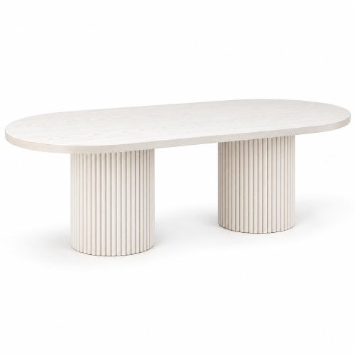 Stół PRESTON OVAL PREMIUM biały 200 × 110 cm z ryflowanymi podstawami – nowe-meble.pl