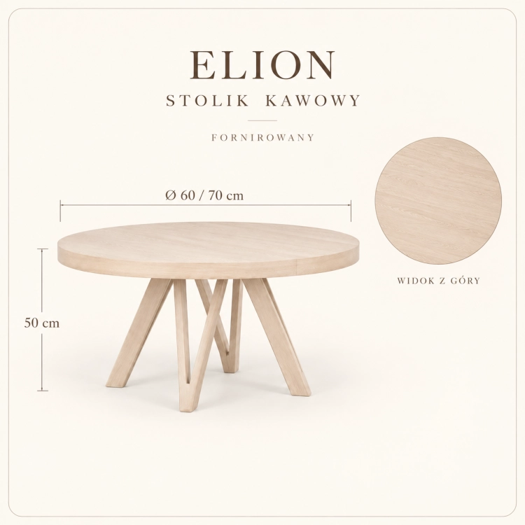 Stolik kawowy ELION dąb bielony – szkic wymiarowy – nowe-meble.pl