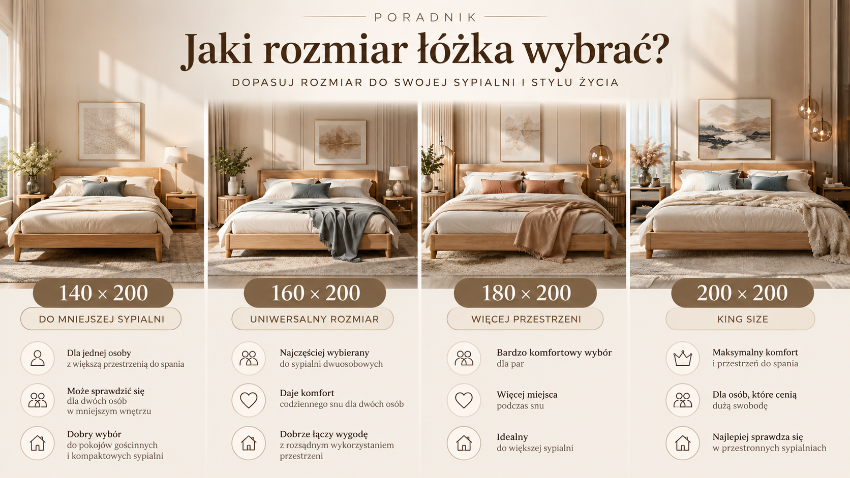 Jaki rozmiar łóżka wybrać – porównanie 140x200, 160x200, 180x200 i 200x200 nowe-meble.pl