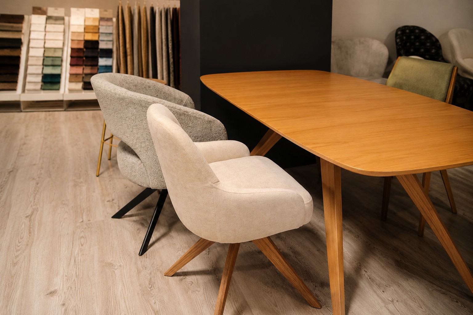 Showroom nowe-meble.pl - krzesła tapicerowane, stoły i wzorniki materiałów